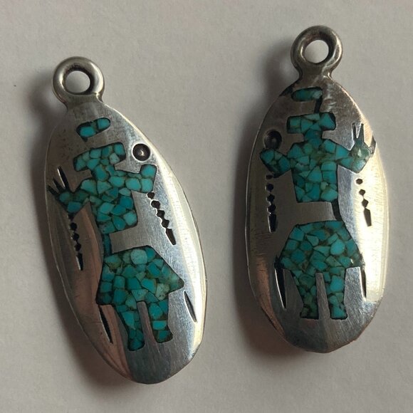 Turquoise Inlay Navajo Figure, pair of charms, earrings, or pendants - Picture 1 of 4
